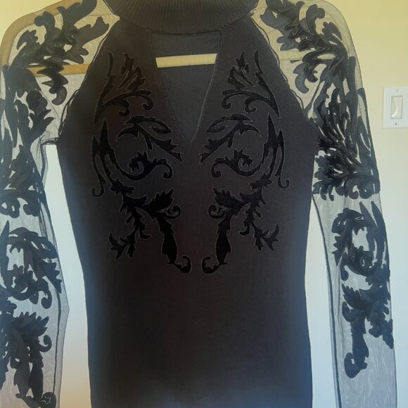 NWT - INC International Concepts Flocked-Velvet Illusion Sweater Size X-Small - Picture 4 of 11